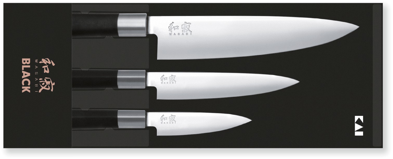 Kai Wasabi Knife Set 3 piece with santoku + Sharpener